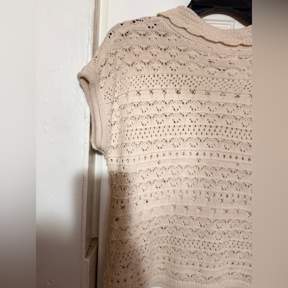 Cream Openwork Crochet Button-Up Top - Picture 7 of 8